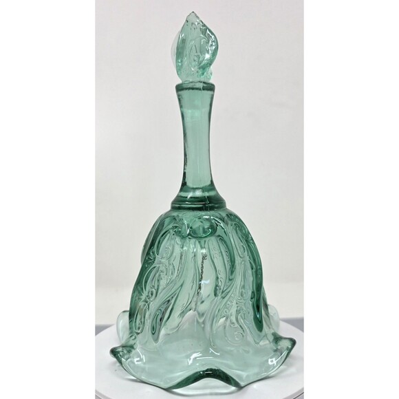 FENTON Glass Sea Mist Green Bell Paisley Swirl Ruffled Edge 7" Collectible Vtg - Picture 3 of 14
